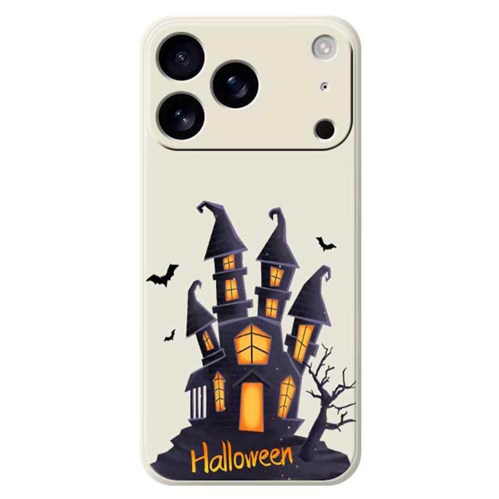 

For iPhone 17 Pro Max Case Halloween Castle Pattern Printing Straight Edge TPU Phone Back Cover Beige