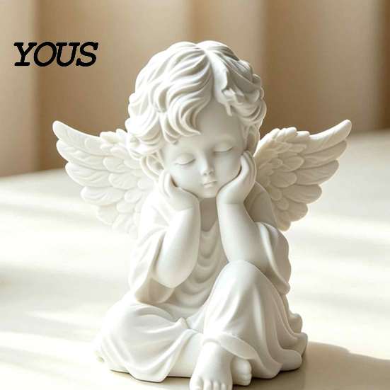 Vintage Angel Figurine 3D Printed Retro Figurine, Holding Chin Guardian Statue, Desktop Ornament Matte White Sculpture for Home Office Desk