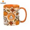Leeseph 3D Effect Halloween Mug, Trick or Treat Halloween Pumpkin Ghost Ceramic Coffee Mug, Coffee Lover Halloween Decor Gift
