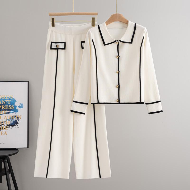 European-American High-End Fashion Knitted Sweater Cardigan & Wide-Leg Pants Set for Women - Fall/Winter Collection