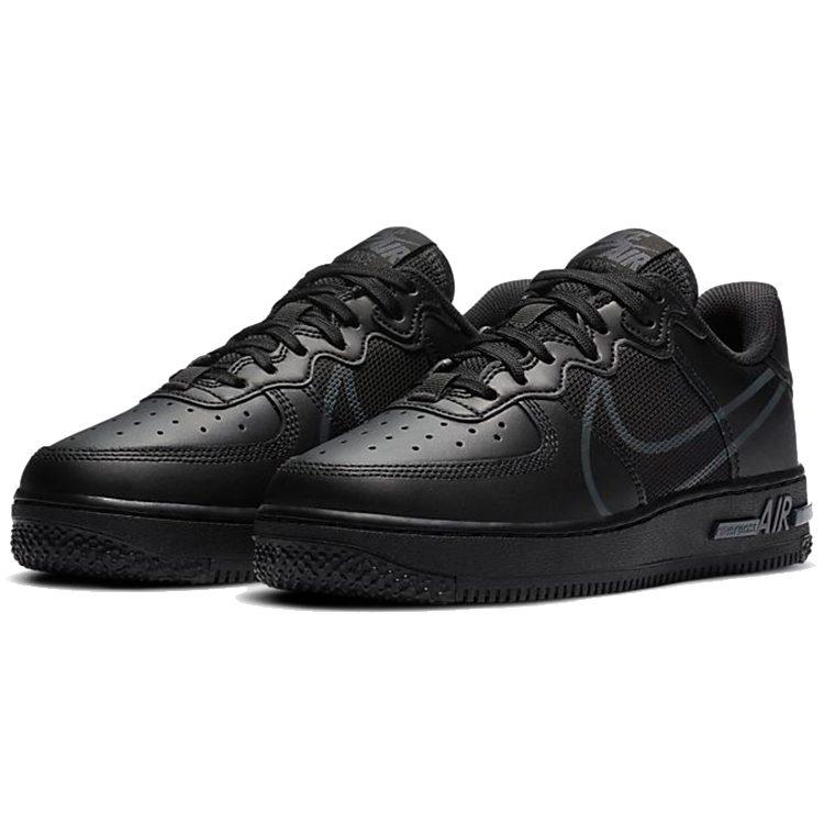 Nike Air Force 1 React PU Antiscivolo, Resistente all'Abrasione, Traspirante Scarpe da Skateboard Basse Nero Puro Unisex CD6960-003