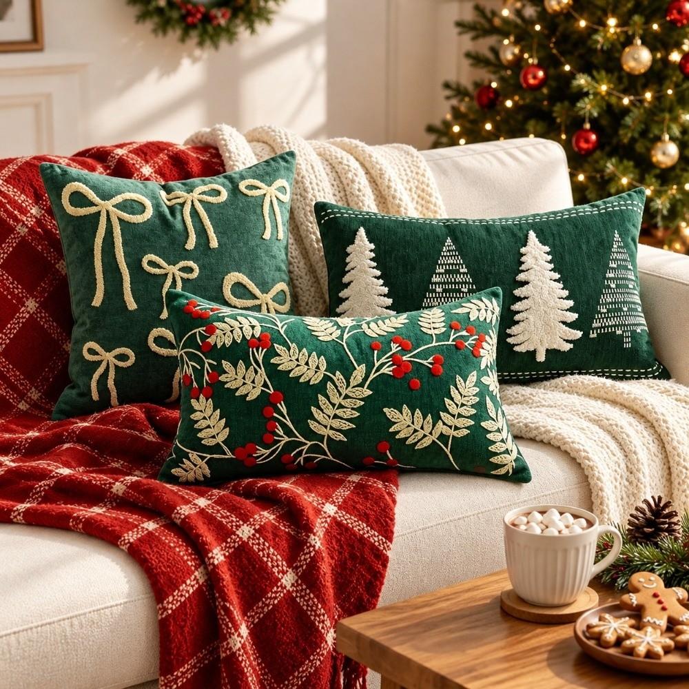 Christmas Tree Plushie Pillowcase Chenille Cushion Cover New Pillow Cases for Xmas Party