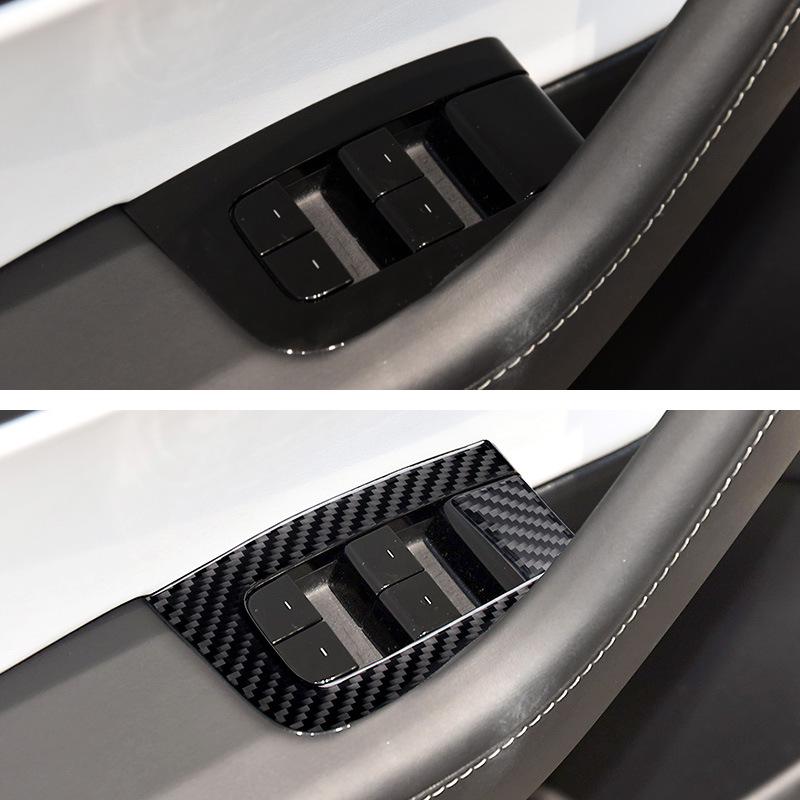 Echter Kohlefaser Fensterheberpaneel Aufkleber für Tesla Model 3 Innenraum