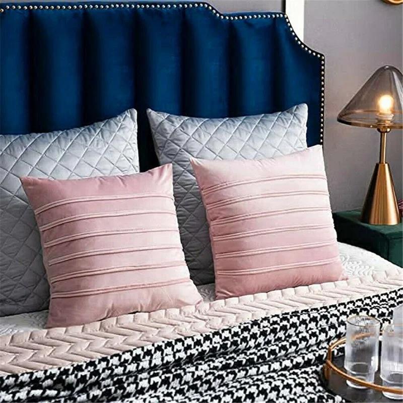 A Pair Luxury Velvet Applique Cushion Covers Home Decor Striped Throw Pillow Cases 45x45cm/30x50cm