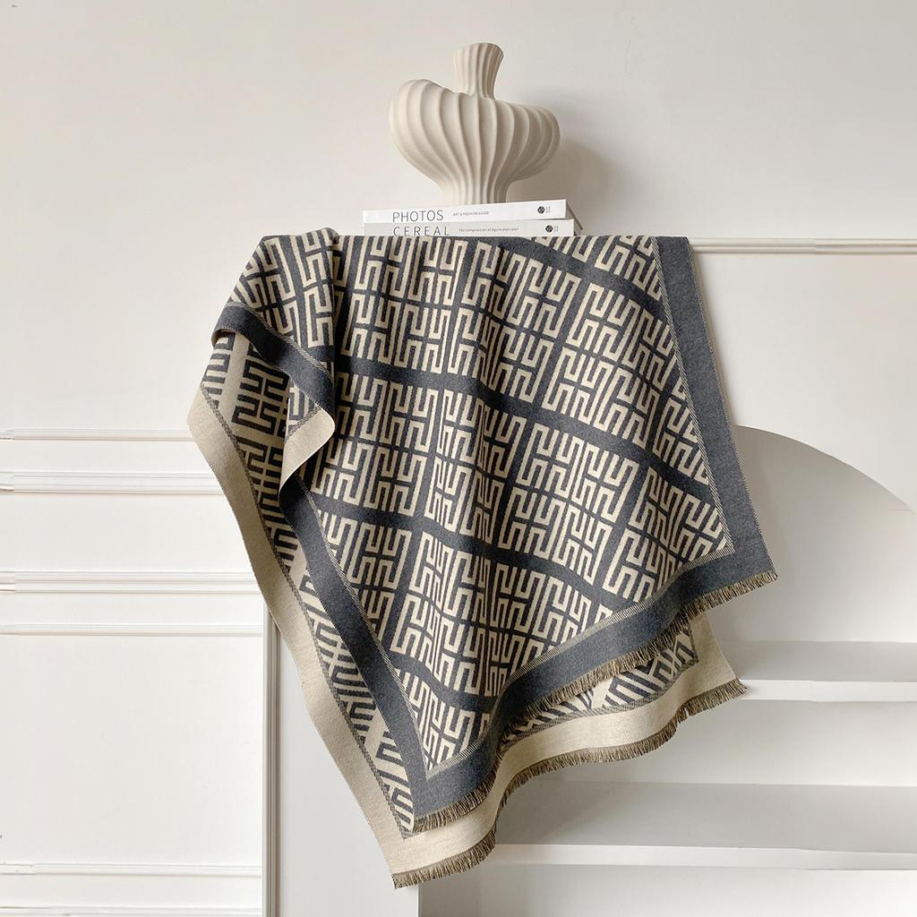 Letter Pashmina Shawl Warm Cashmere Scarf for Women Luxury Winter Thick Blanket Bufanda Female Wrap Bandana Echarpe Poncho