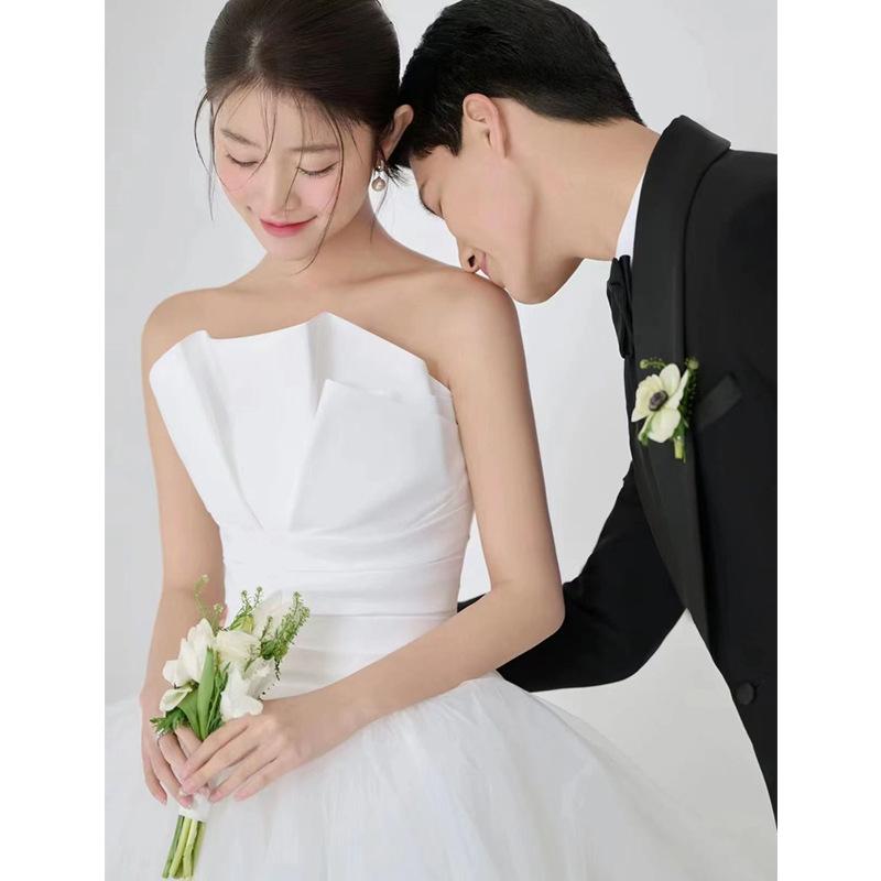 

Французское платье-бюстье, легкое свадебное платье 2025, новое, для невесты, маленькое, для путешествий, для фото, простое, с белой юбкой из тюля, для выхода в свет, юбка из тюля XXXL белый