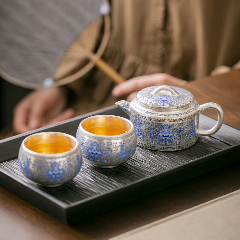 Chaxun Ceramic Gilt Silver Tea Set with Fish Algae Pattern