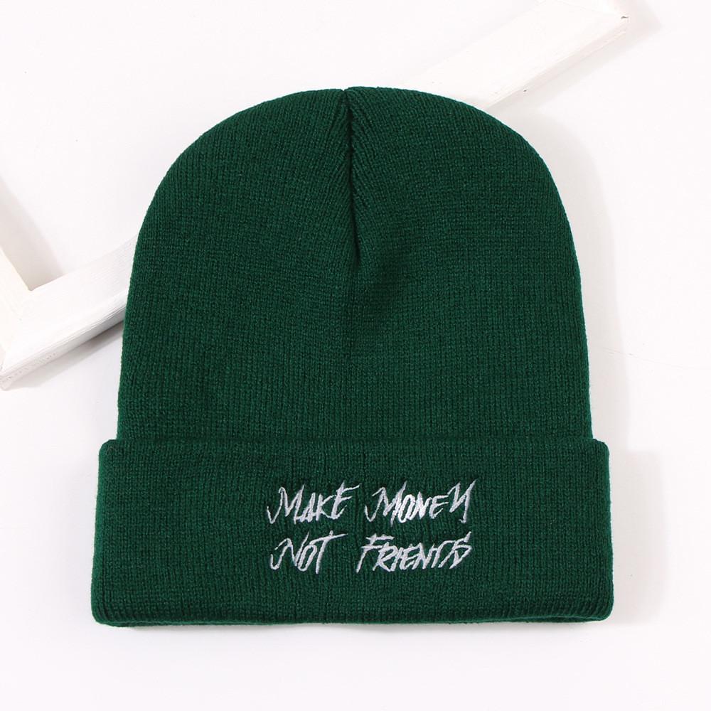 Warm Knit Hat With Letter Embroidery For Autumn And Winter темно-зеленого