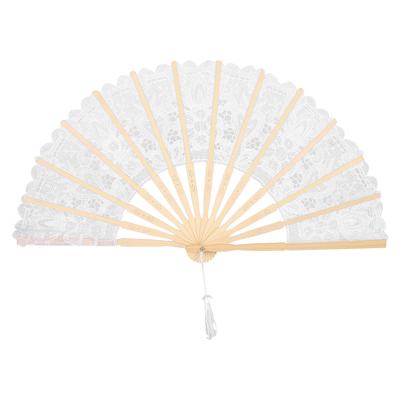 Evantai pliabil manual din dantelă goală în stil chinezesc vintage pentru petrecere, decor de nuntă, mireasă, recuzită Alb