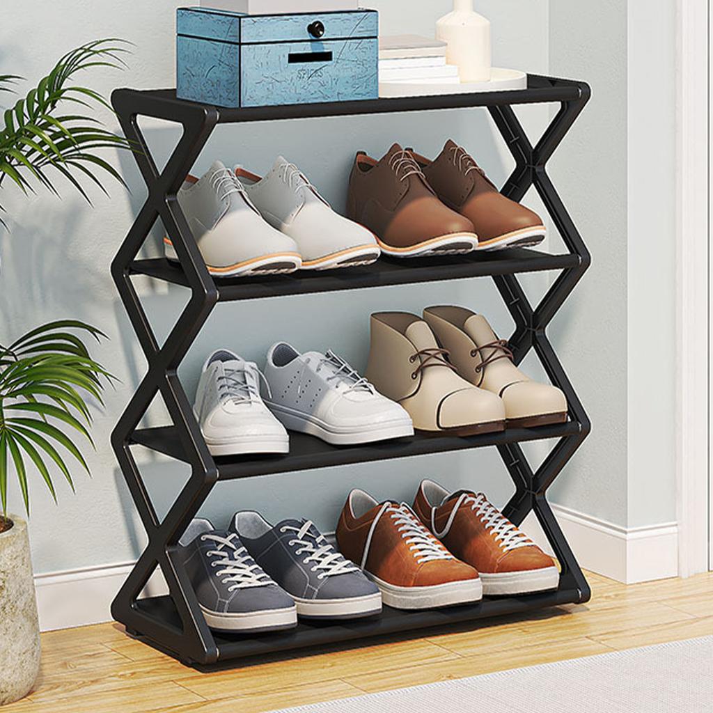 4 Tier Foldable Shoe Rack Space Saving   Standing Shoe Storage   for Closet Hallway Entryway Bedroom
