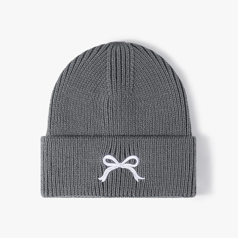 Winter Knitted Beanie Hat For Women Bow Embroidery Beanies Cap Fashion Ski Warm Korean Style Skullies Caps Hip Hip Casual Y2K Pullover Cap