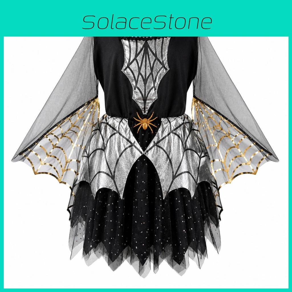 Halloween Spider Costume For Kids With Knit Fabric And Web Cloak For Stage Performance