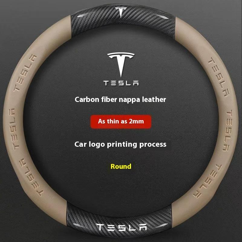 For Tesla Model 3 Model Y Model S Model X Roadster Carbon Fiber Suede Leather Anti-slip Car Steering Wheel Cover Accessories