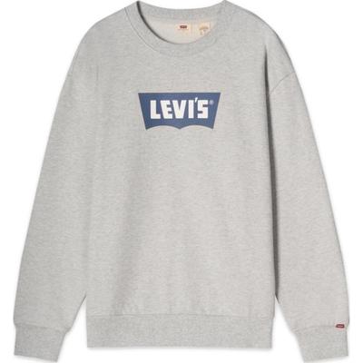 Levis Denim Wanderer Series FW24 Logo Print Ribbed Crewneck Loose Long Sleeve Sweatshirt Men Sweatshirt Gray 0018N-0001