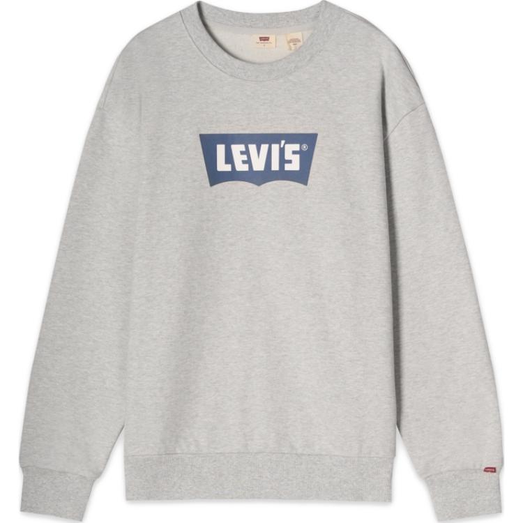 Levis Denim Wanderer Series FW24 Logo Print Ribbed Crewneck Loose Long Sleeve Sweatshirt Men sweatshirt Gray 0018N-0001