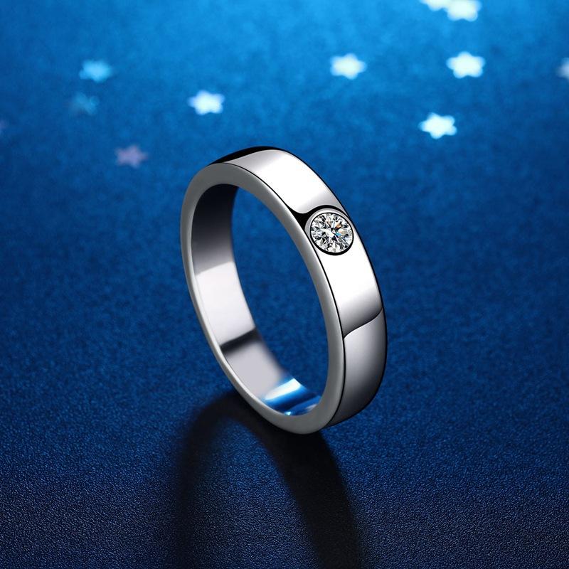 Ring Men's Sterling Silver Moissanite Diamond Ring Wedding Ring Couple Ring Wedding Simple Silver Plated 18K Platinum One Piece
