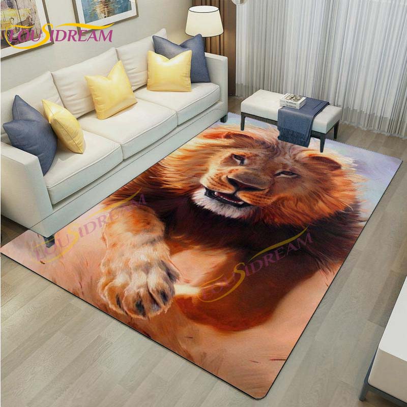 3D Lion Tiger Rug Beautiful Lion Face Rug Modern Carpets for Living Room Area Rug Non Slip Floor Rug Wild Cat Glare Rug Play Mat
