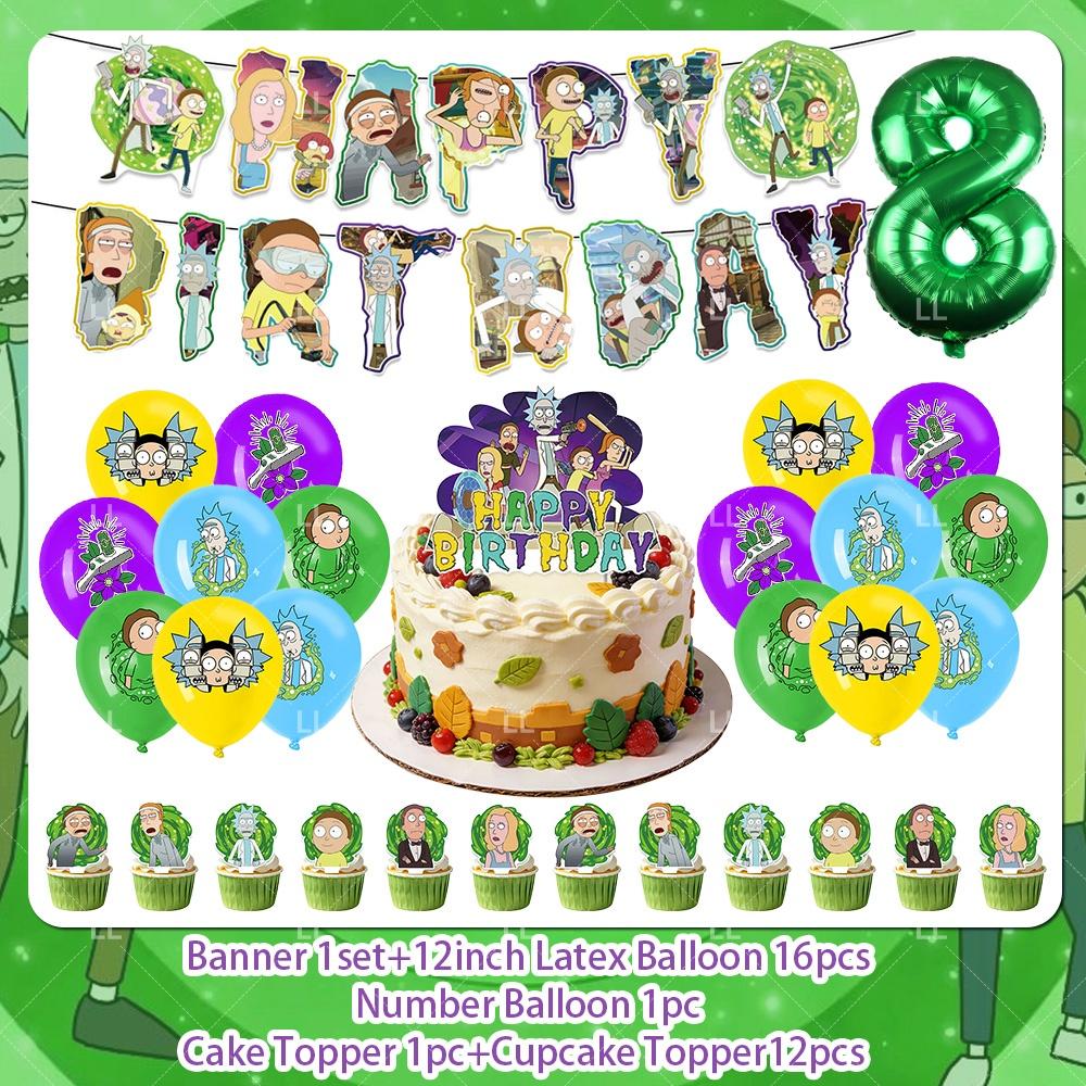 Rick And Morty Fans Child Birthday Party Decoration Anime Character Cake Topper Balloon Set Baby Shower Banner Adults Kids Gift