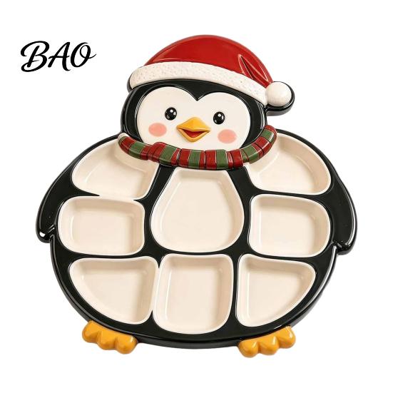Creative Holiday Gifts for Friends Christmas Tree Serving Platter, Wooden Snack Tray Parties, Multi-Compartment Food Display Elk Design Dessert Plate