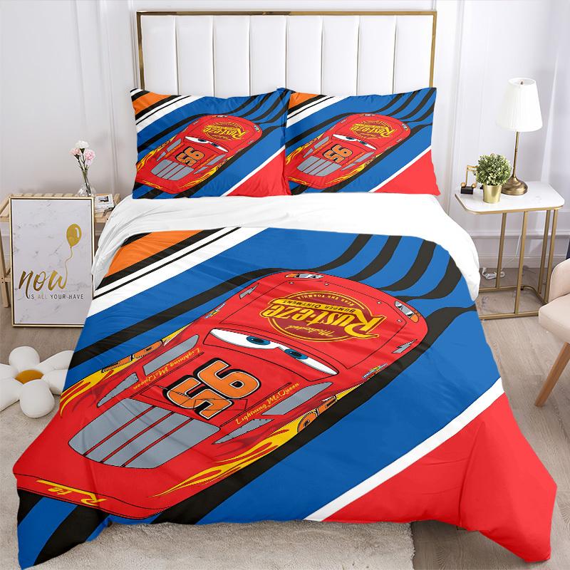 3-teiliges Set Lightning McQueen1 Stück Bettbezug+2 Stück Kissenbezug, ohne Füllung, bedruckte Bettwäsche, Ganzjahres-Schlafzimmer-Ausstattung093