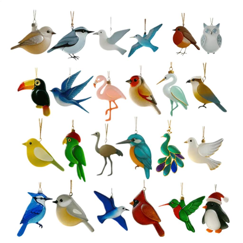 24 Days Birds Themed Christmas Countdown 2025 Christmas Calendar 2D Flat Acrylic Sea Glass Bird Advent XmasTree Decor Pendant