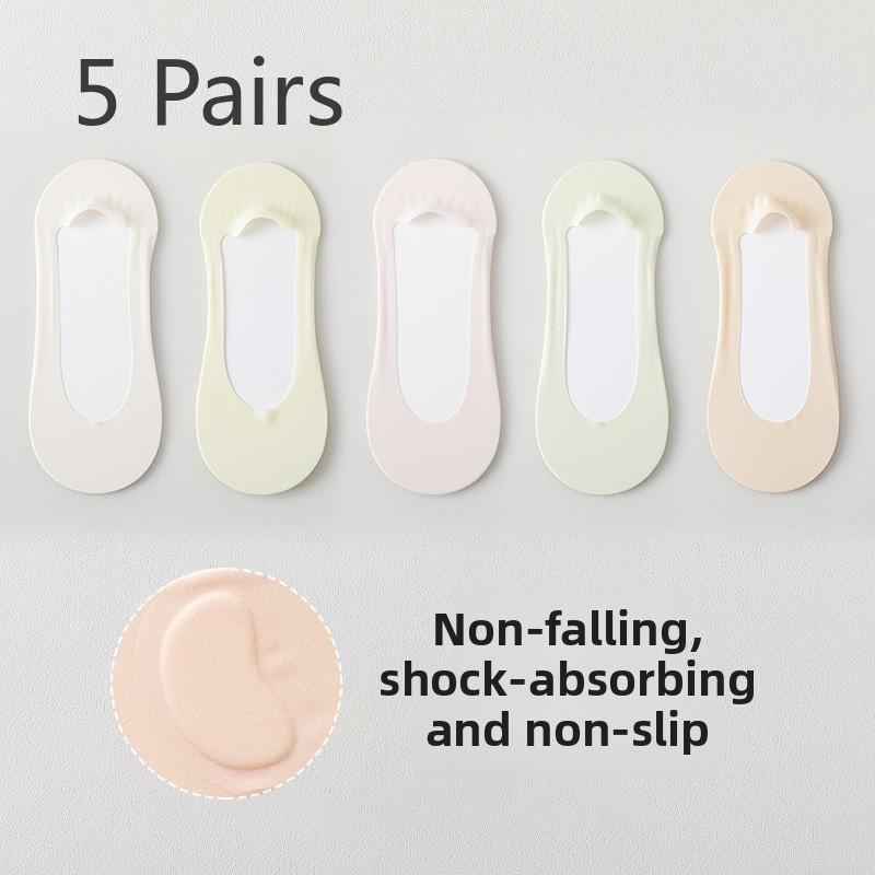 

5 пар женских летних нескользящих и непромокаемых носков с мелкой горловиной Ice Silk Shock Air Cushion Cotton Pad Invisible Socks 5 Pairs
