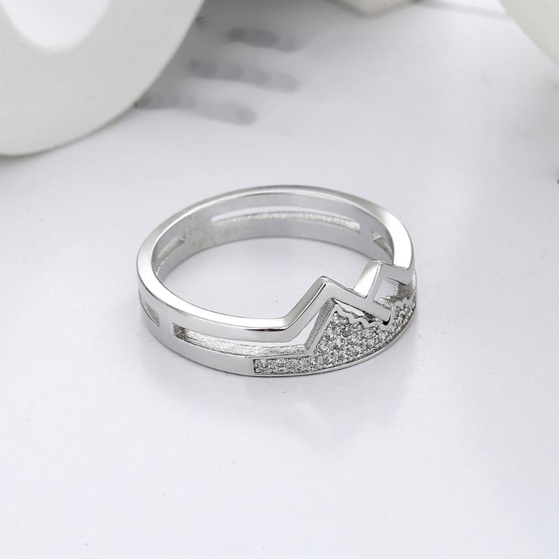 Matching Couple Ring for Couples Silver Tone Open Design Mountain Detail Anniversary Jewelry Gift for Daily Wear