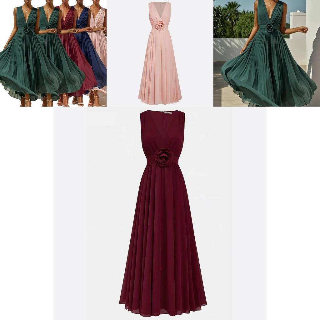 Elegant Chiffon Evening Dress With Deep V Neck For Wedding And Formal Events