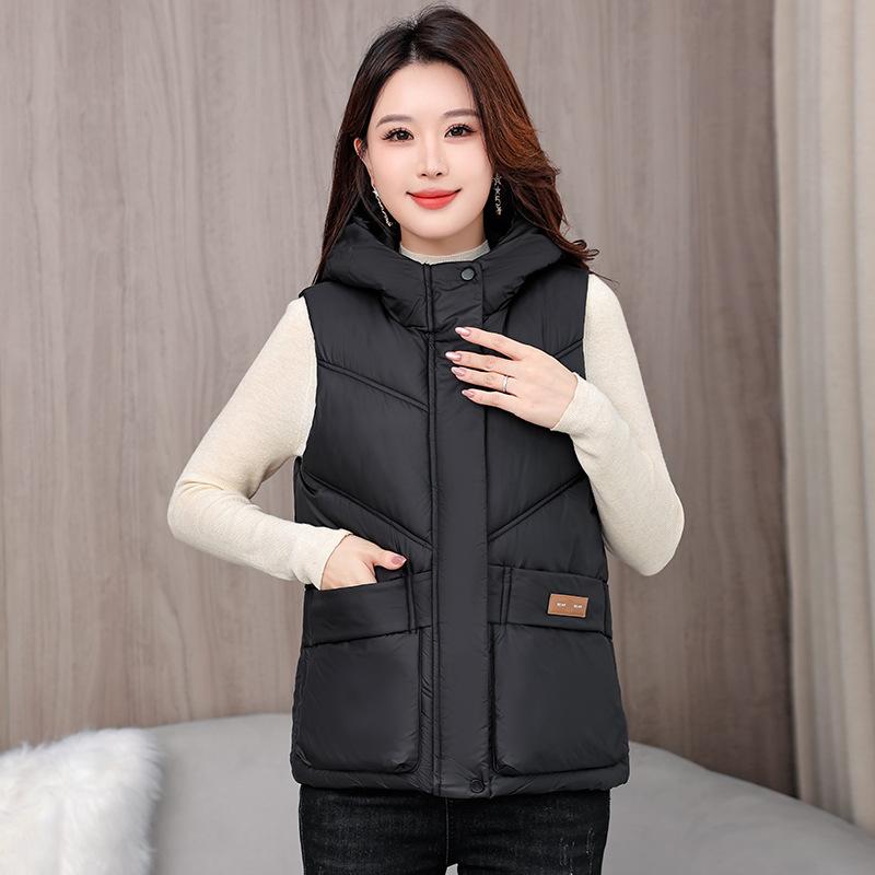New Winter Cotton Vest Hooded Versatile Short Cotton Waistcoat Loose Western Style Slim Coat