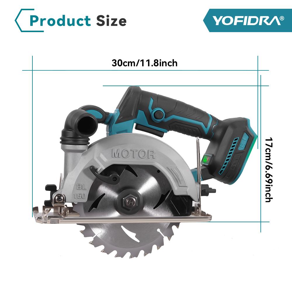 YOFIDRA 6Inch Brushless Electric Circular Saw Digital Display Chainsaw Multifunctional Cutting Tool For Makita 18V Battery Pin