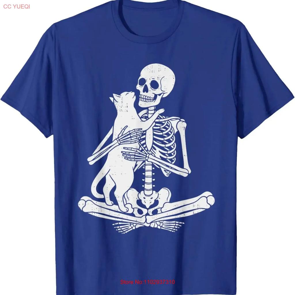 Skeleton Holding Cat Funny Spooky Halloween Meow T Shirt Vintage Fashion Stretched Versatile Casual