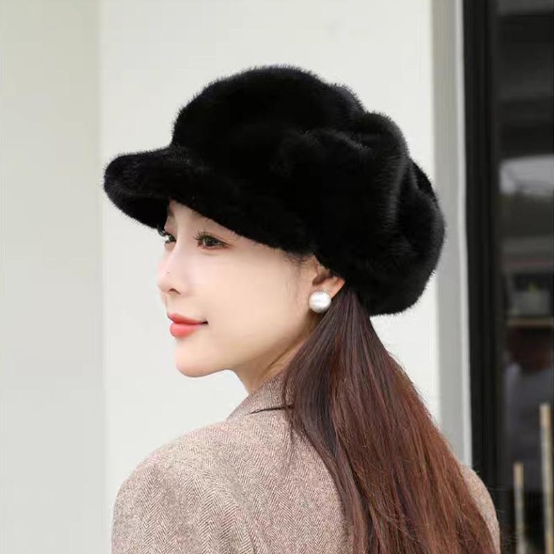 

Хутряна шапка Зимова Жіноча Зберігає тепло Шапки з норки Натуральна Якість Жіноча Мода Шапка з норки Жіноча Вулична Шапка