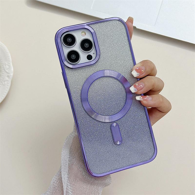 Luxusní Gold Shield Electroplated Gradient Color Glitter Magnetic Bezdrátové nabíjecí pouzdro pro iPhone 14 13 12 11 Pro Max Ochranný kryt proti pádu