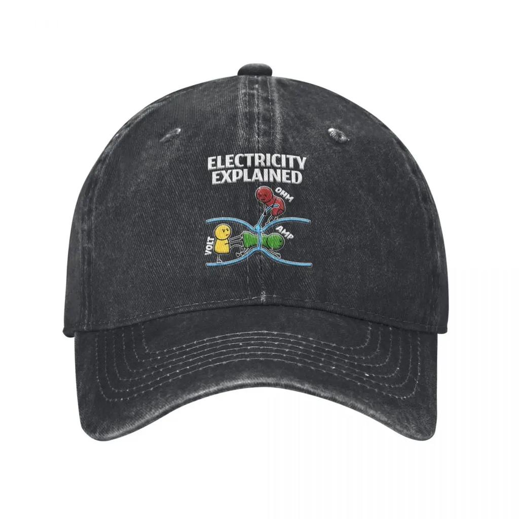 Funny Electrician ELECTRICITY EXPLAINED demin Cap Lightweight Mens Hats Baseball Cap For Men