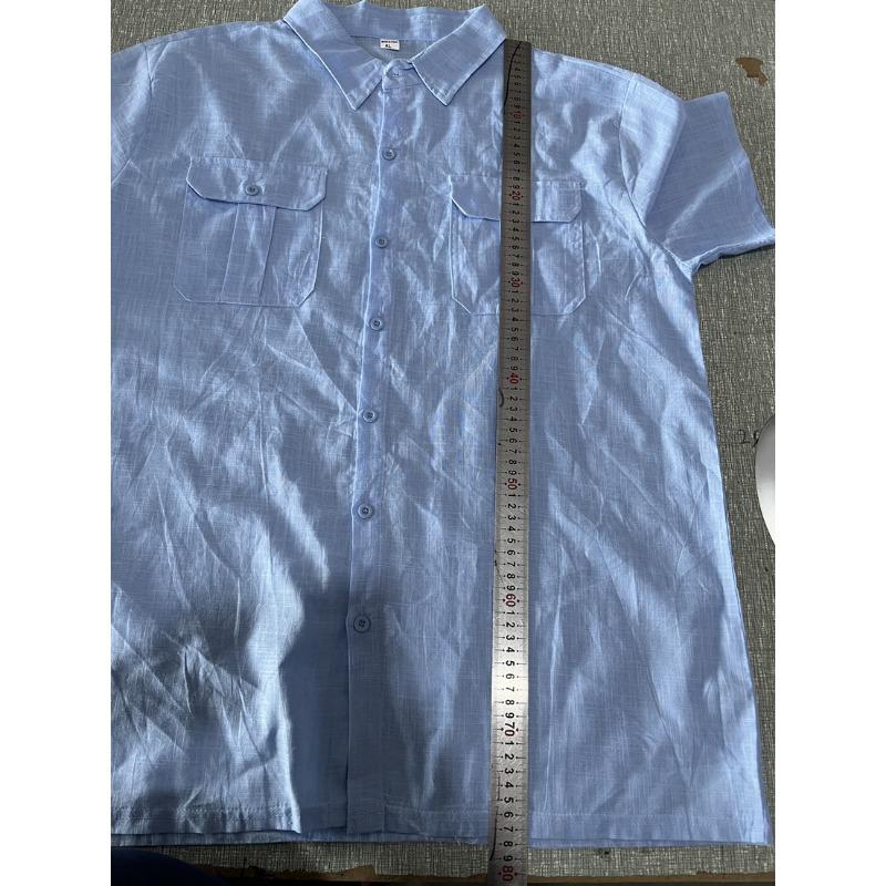 Men Linen Blend Short Sleeve Button Down Shirt Casual Summer Beach Top With Dual Chest Pockets