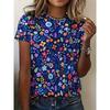 Navy Multi-Color Women's Tee - Vibrant Floral Pattern Graphic, Cheerful Botanical Print Design for Casual Daily Wear