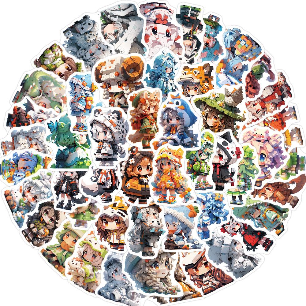 50 Pixel Style Girl Graffiti Stickers Personalized Decorative Guitar Notebook Suitcase DIY Waterproof