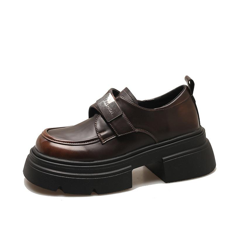 thick-soled high-end small leather shoes for women's spring new versatile loafer heightening retro single shoes thick heel