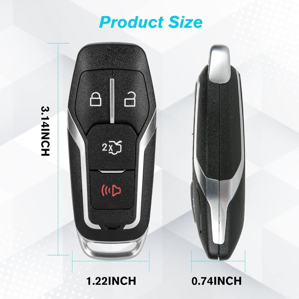 Key Fob Cover Replacement 4 Buttons Key Fob Shell Case M3N-A2C31243300 164-R7989 For Ford Explorer 2016-2017, For Ford Edge / Fusion Titanium /