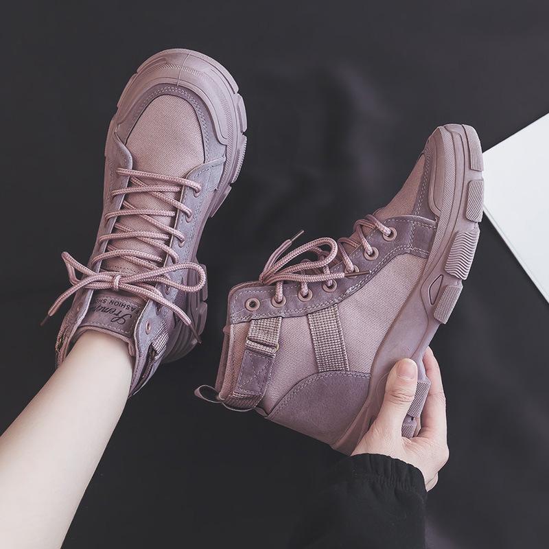 "Women's Classic Martin Boots: Versatile Korean Canvas Hiking & Motorcycle Style for Autumn/Winter"