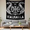 Wikinger Wandteppich Vegvisir Kompass Drachenköpfe Rabe Sieg oder Walhalla Nordisch Schwarze Dekoration für Man Cave Geschenk