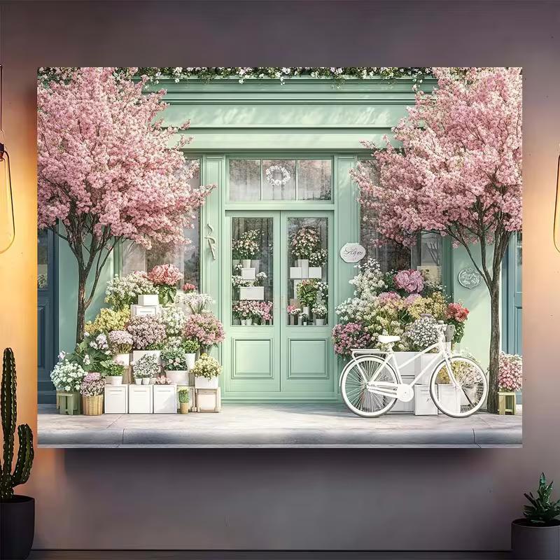 2D Pastel Flower Shop Backdrop - Cherry Blossom Photography Background Banner