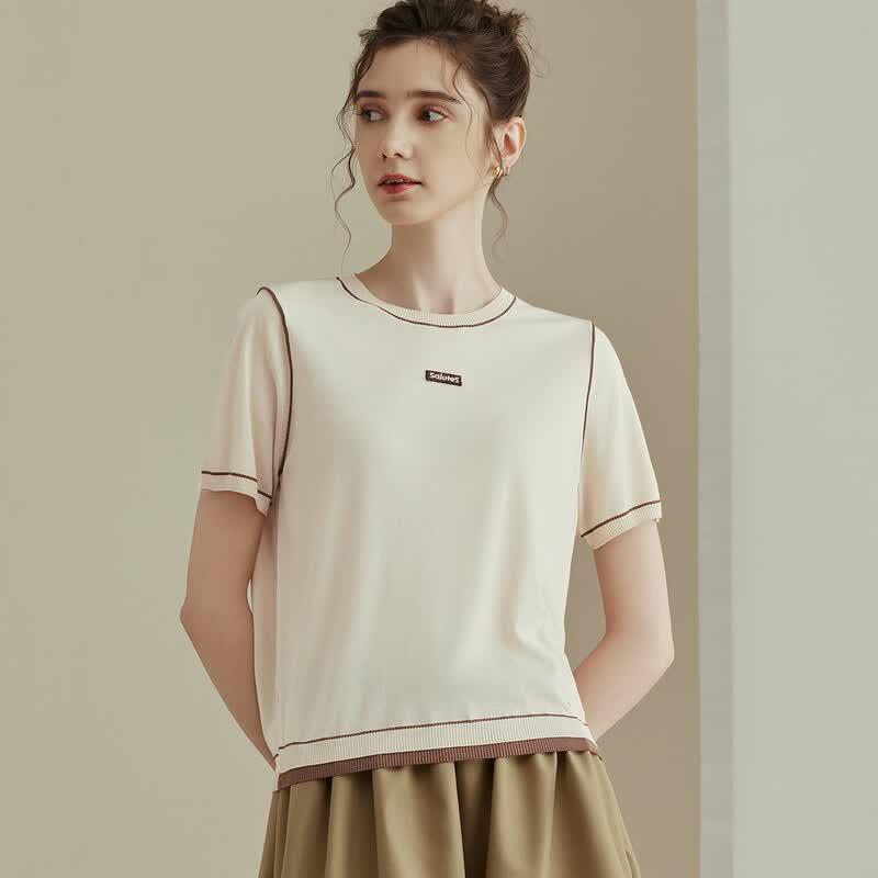 Snowforte Silk Blend Embroidered Knit T-Shirt M бежевый