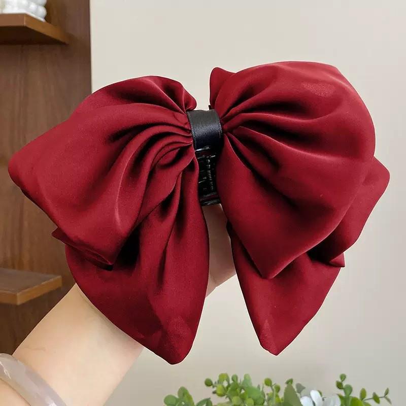 Elegant Retro Satin Bow Hair Clip for Women - Perfect for Low Ponytails and Head Ornaments