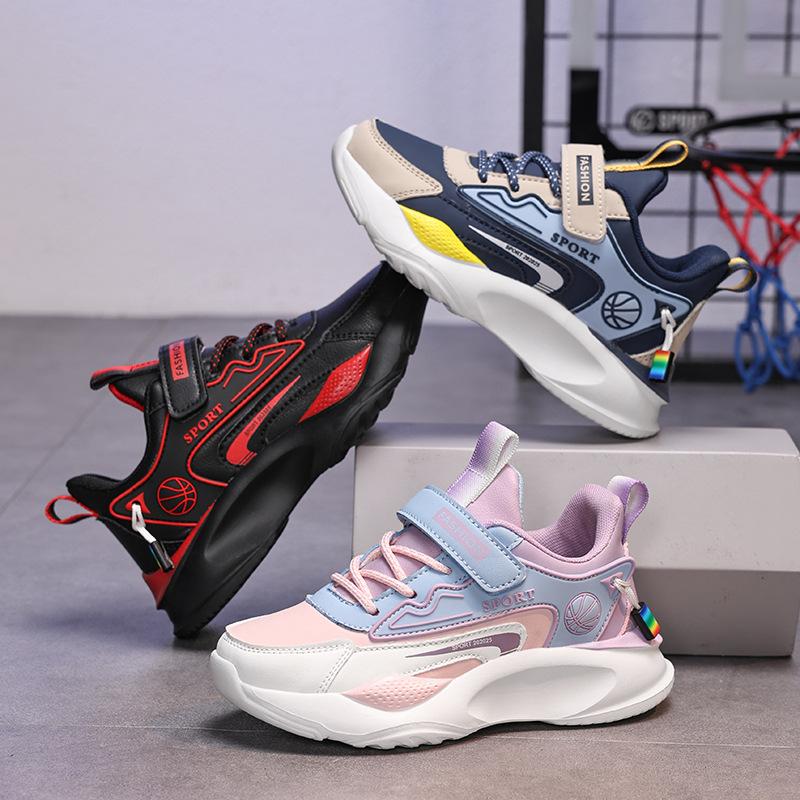 Boys' Sports Shoes Leather Surface Waterproof 2025 Spring and Autumn New Anti-microfiber Middle and Older Children's Running Shoes Primary School Stu