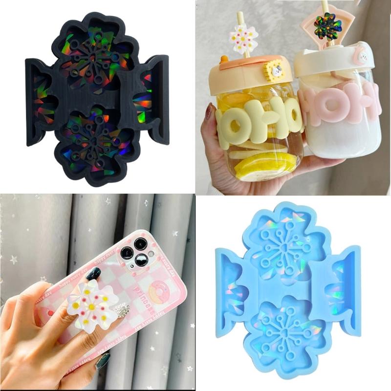 Holographic Resin Keychain Mold Flower Epoxy Resin Casting Mold for DIY Crafts Jewelry Making Phone Holder Silicone Mold