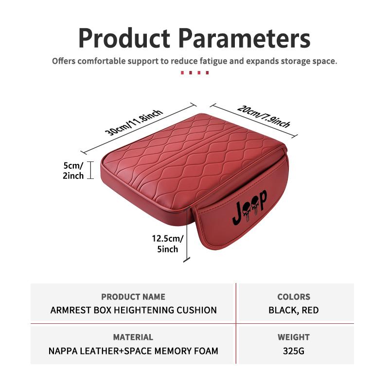 Leather Car Armrest Mat Height Support Pad Storage Accessories For Jeep Grand Cherokee Wrangler JK Renegade Gladiator Compass