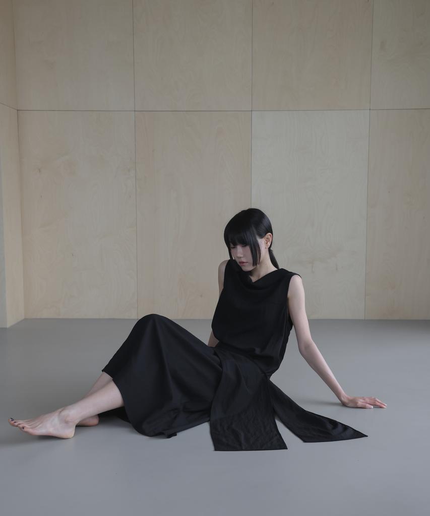 Linte Drape Neck Layered Dress Black