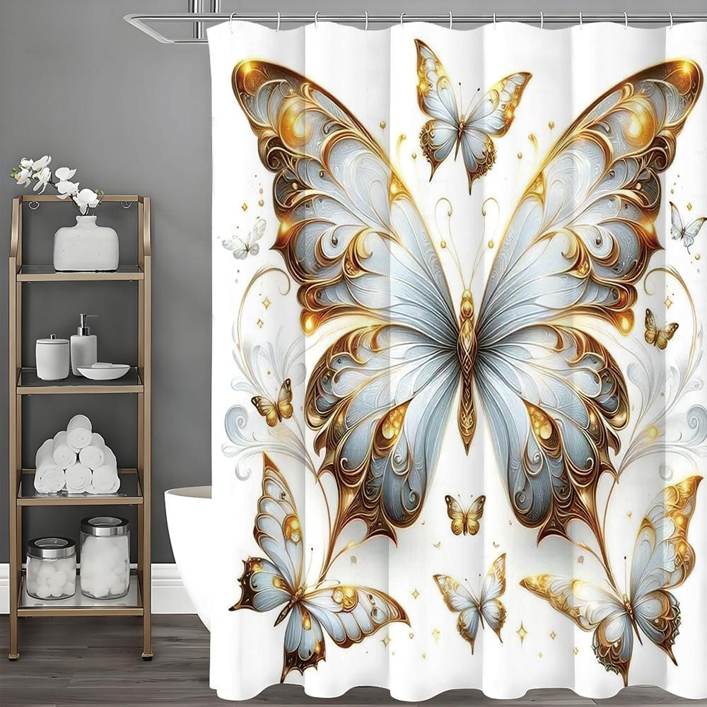 

Штора для душа с цветочным узором «Бабочки», Декоративная штора для душа для ванной комнаты, Водонепроницаемая штора для душа с крючками 180*180cm