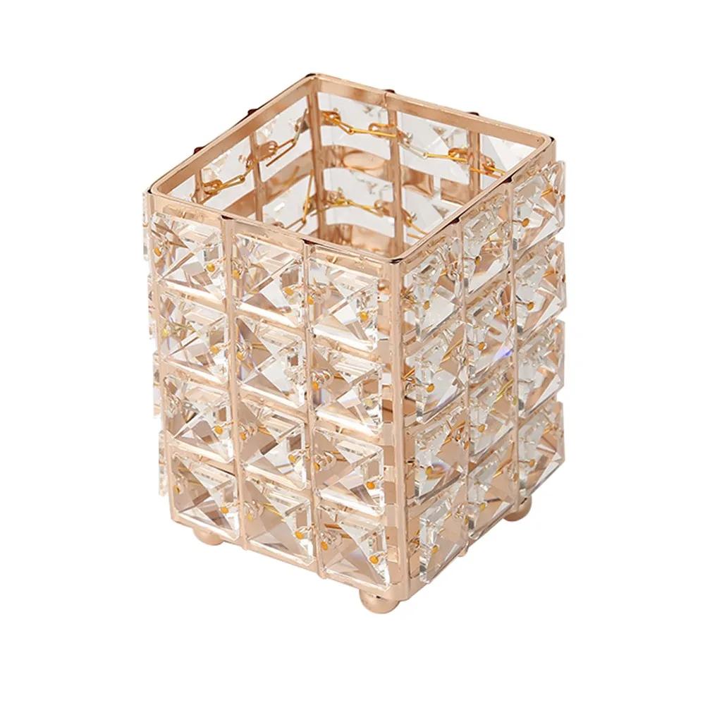 Fashion Metal+Crystal Makeup Brush Holder Nordic Style Desktop Organization Eyebrow Pencil Organizer Desktop Storage Bucket